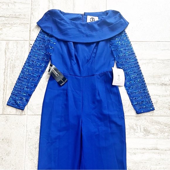 JS Collections Sequined Pintuck Jumpsuit in Blue, Size 4 New w/Tag, Retail $298 - Picture 10 of 14